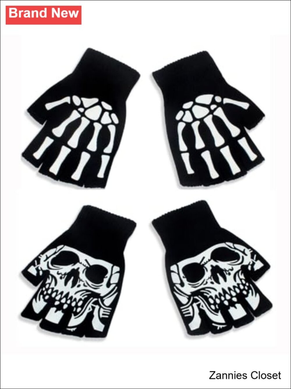 👻 Fingerless Skeleton Gloves Skull Bone Costume Pair Goth Rave